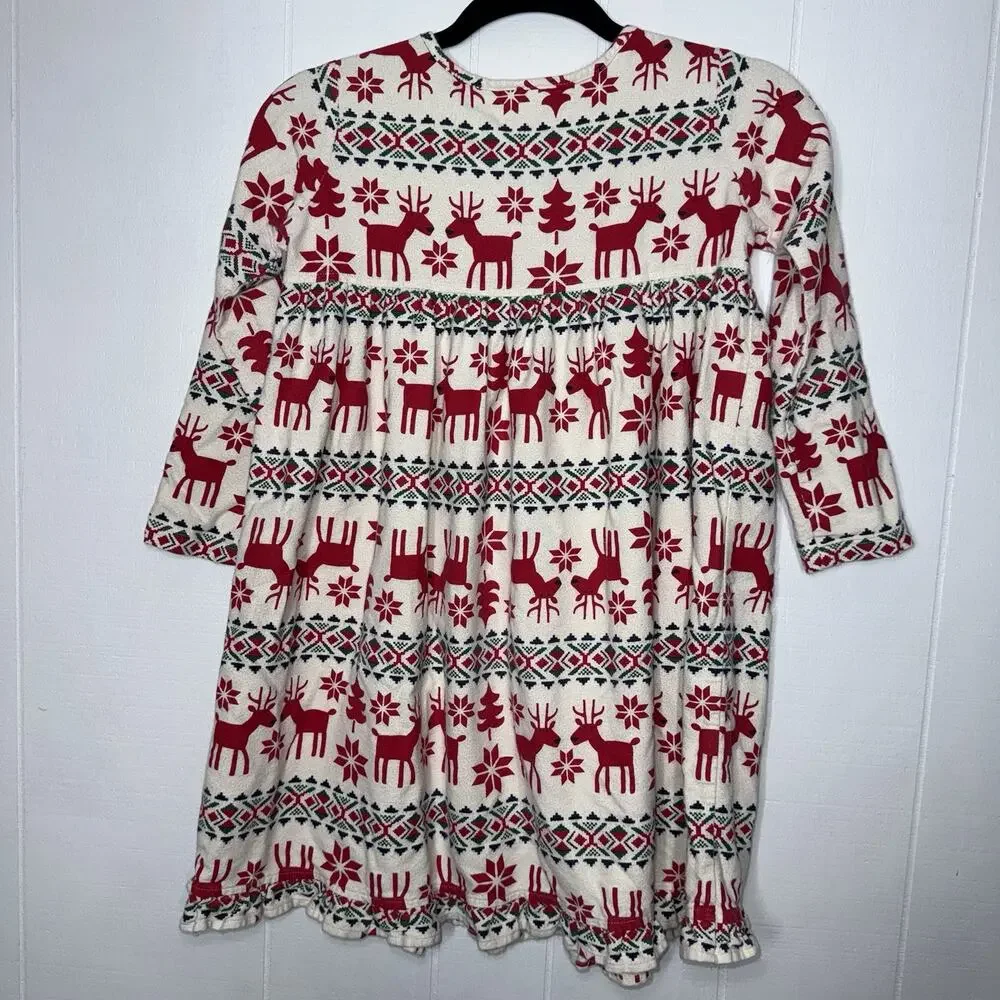 Hanna Andersson Girl’s Flannel Nightgown Dear Deer Christmas Pajamas Size 8